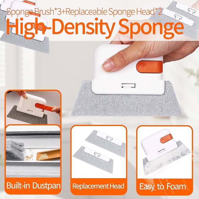 Window Sill Cleaner Tool - 14 Pcs Magic Door Window Track Cleaning Tool Kit | Sliding Door Track Cleaner Groove Crevice Cleaning Brush for Door/Sill/Corners/Sinks/Shutter/Tile/Blinds