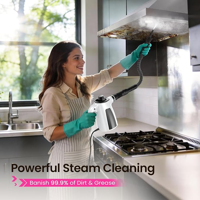 Pressurized Handheld Steam Cleaner, 12Pcs Portable Deep Cleaning Steamer | Natural Deep Cleaning, Multi-Purpose for Home, Grout, Kitchen, Car, Window, Upholstery, Bathroom and Clothes