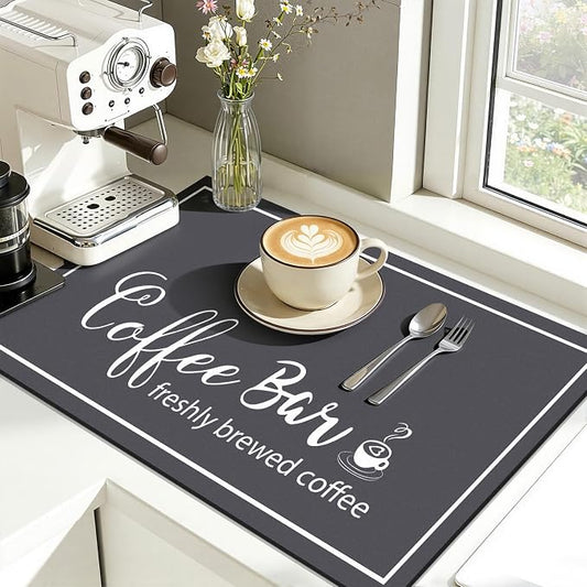 Findosom Dish Drying Mat, 12"x 20" Super Absorbent & Hide Stain Coffee Mat, Cuttable Drying Mat for Kitchen Counter, Coffee Bar Accessories, Under Dish Rack, Coffee Maker, Espresso Machine, DarkGrey