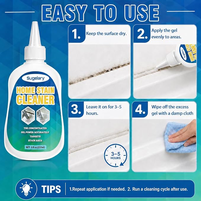 Sugelary Mold Stain Cleaner, 8 Fl oz All-Purpose Gel for Washing Machine Cleaner Front Loader Seal, Household Cleaner Gel for Bathroom Grout, Sink, Shower, Caulk, Washing Machine Cleaning Solution