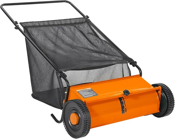 Garvee 26" Push Lawn Sweeper, Heavy Duty Walk Behind Leaf Collector | Yard Sweeper for Outdoor, Patio, Driveway, Garden Grass Sweepers, 4 High Speed Spinning Brush, 7 Cu. ft Hopper Capacity