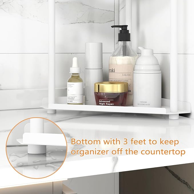 Jesginboo 3 Tier Bathroom Counter Organizer, Vanity Organizer Corner Shelf | Skincare, Makeup Countertop Organizers, Kitchen, Bathroom Counter Storage, White