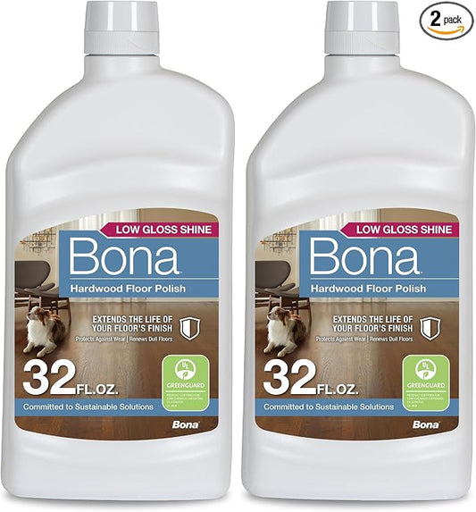 Bona Hardwood Floor Polish - 32 fl oz - Low Gloss Shine - Polish for Wood Floors - Protects and Renews Dull Flooring - Covers 500 sq ft (Pack of 2)