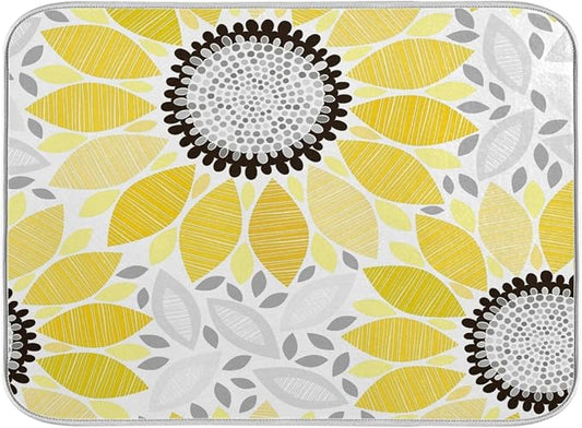 Super Absorbent Dish Drying Mat, Microfiber Fast-Drying Dish Mat, 16" x 18", Kitchen Dish Drying Pad, Sunflowers