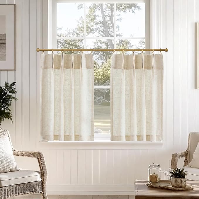 jinchan Linen Pinch Pleated Back Tab Tier Curtains,26x36,2 Panels,Natural | Light filtering,small window treatment,cafe curtains,machine washable,farmhouse,kitchen,bathrooms,laundry