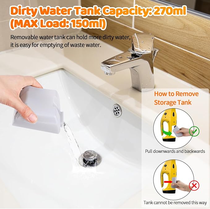 Kiato Window Vacuum Squeegee Cordless, Electric Window Vacuum Cleaner with 2 X Squeegee (11”+ 6.7”), Rechargeable Window Vac for Windows, Tiles, Mirrors, Showers, Glass, 2200mA, WC09