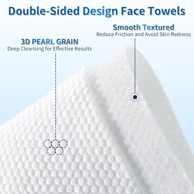 Disposable Face Towels, Biodegradable 100% USDA Face Towels, Ultra Soft Thick Face Wipes, Cleaning Facial Towels For All Skin Types, Skincare and Makeup Remover, Nursing, Travel, Dry Wipes (50 Ct)