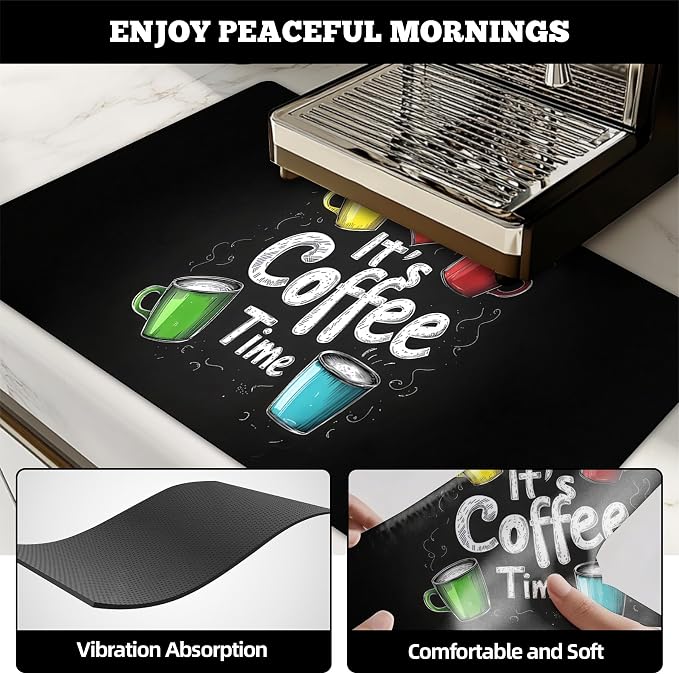 Dish Drying Mat Large Coffee Mat Absorbent Drying Mat for Kitchen Counter Coffee Bar Accessories 32"x 17", Coffee Time