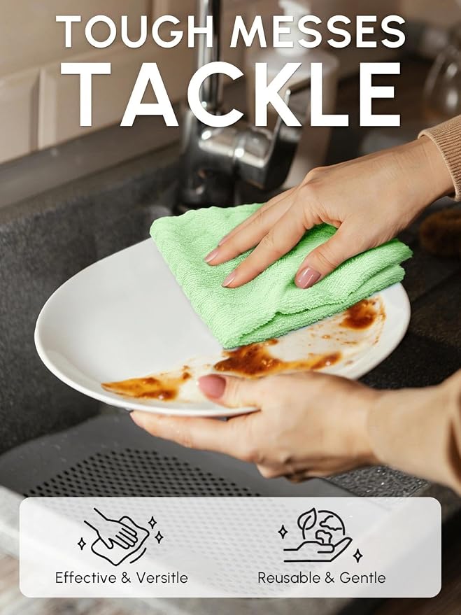 Microfiber Cleaning Cloths Roll, 75 Pack Tear Away Microfiber Towels Roll, 12" x 12" Lint Free Rags, Reusable Cleaning Cloths, Washable, Scratch Free,Ultra Absorbent Dish Rags(Green Ripple)