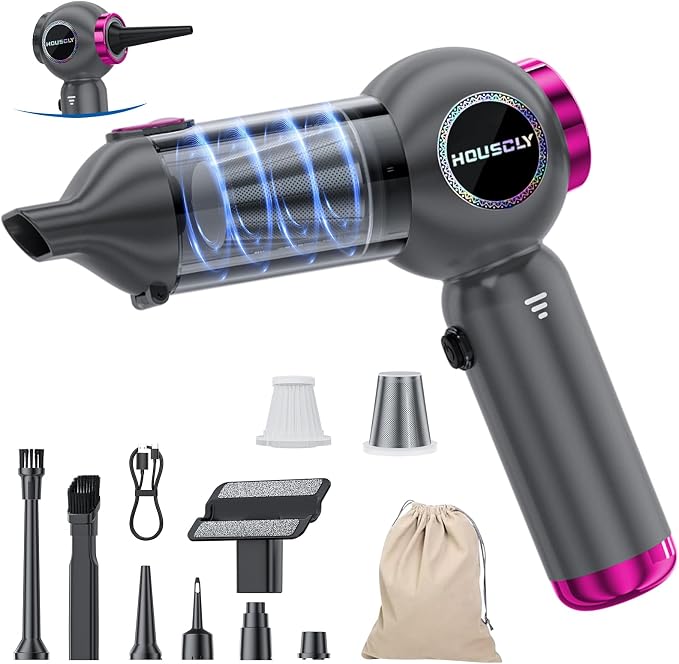 houscly Car Vacuum Cordless Mini Handhled 4-in-1 High Power Cleaner 25000Pa | Brushless motor-8000mAh-Rechargeable-Duster blower-Pet hair crumb cleaning for car sofa office desk- Ideal gifts for men