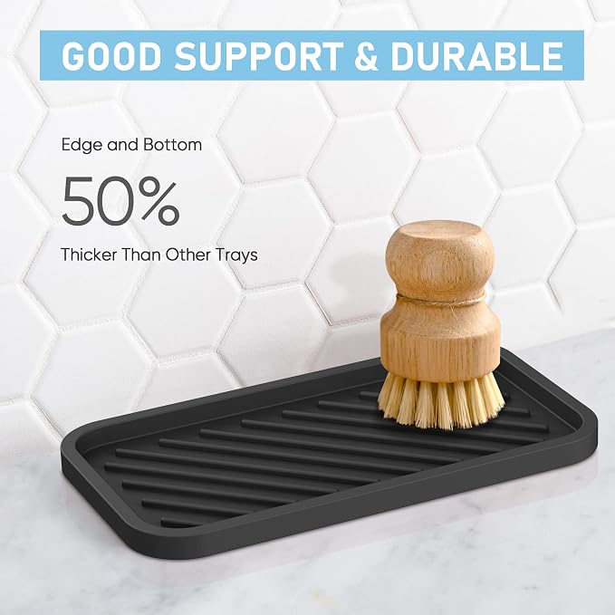 EG-SIPRO Kitchen Sink Organizer Tray,Sponge Holder for Kitchen Sink Bathroom Counter Tray Sponge Caddy Silicone Soap Holder for Soap dispenser, Bottle, Dishwashing Accessories(2-pack)