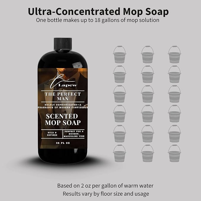 Lapew The Perfect Man Scented Mop Soap - Luxury Floor Cleaner Concentrate for Mopping Tile, Laminate, Vinyl & Hardwood | Streak-Free, Low-Foam | 36 oz