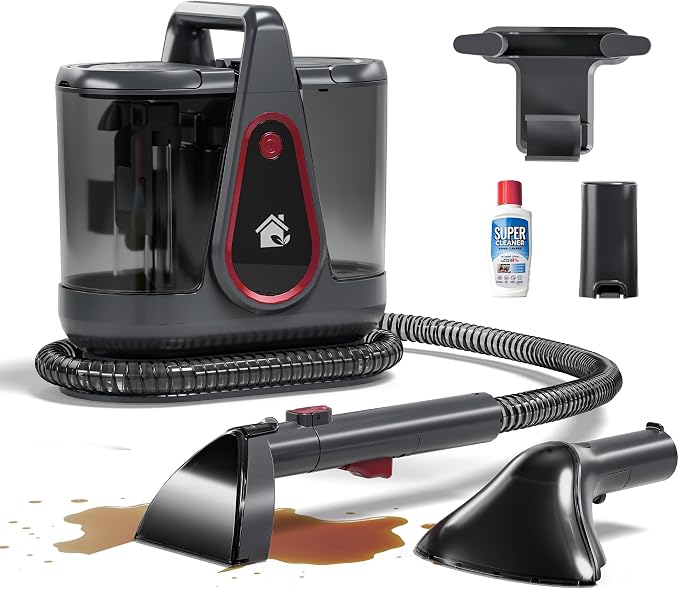 WURESE 17KPa Portable Carpet Cleaner Machine, Spot Shampooer for Couch Sofa | Dual Separate Tanks| Self-Cleaning| Extended Hose| Deep Suction for Couches, Stubborn Pet Stains & Muddy Paw Prints,Silver