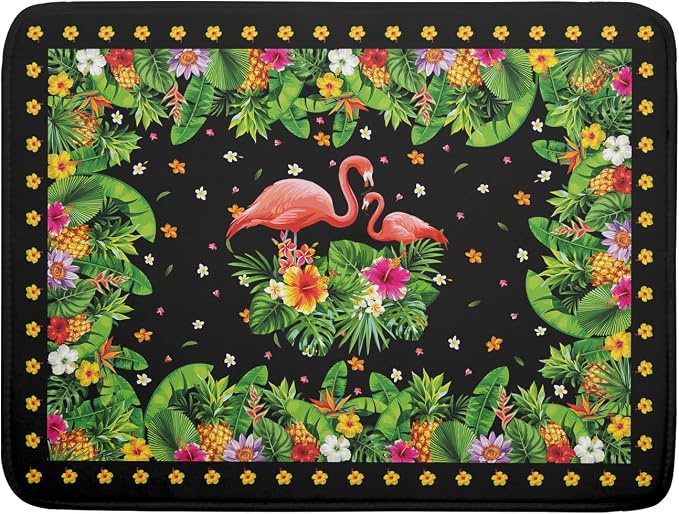 Giwawa Tropical Flamingo Dish Drying Mat Palm Leaves Absorbent Dishes Drainer Pad Microfiber Dish Rack Mat for Kitchen Countertop Decor 18x24 Inch