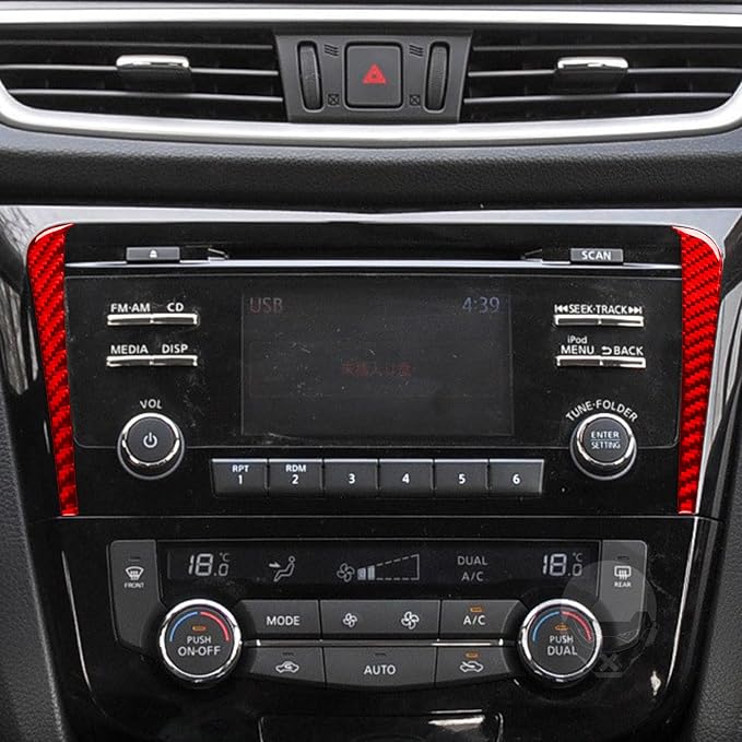 Red Real Carbon Fiber Trim for Nissan Rogue Accessories | for 2014-2020 / Rogue Sport 2017-2022 Navigation Display Side Strip Sticker Interior Thick Overlay Decal