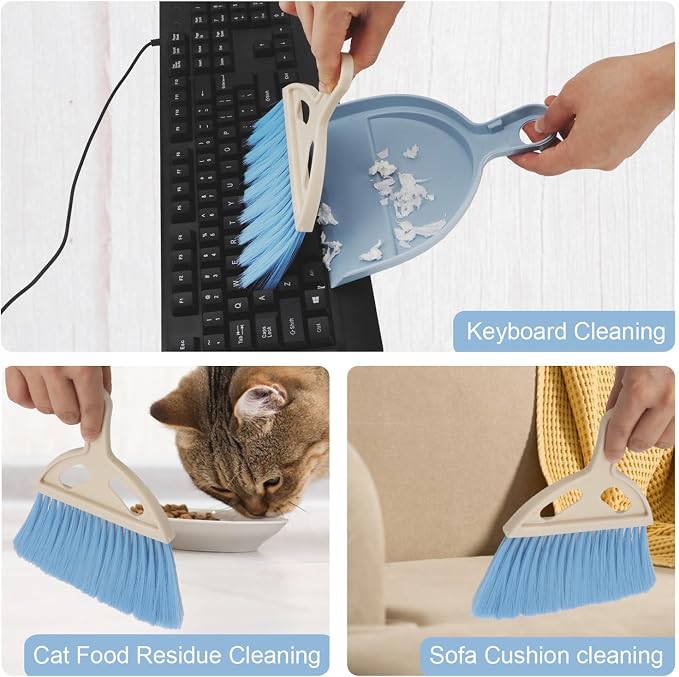 Mini Dustpan and Brush Set Portable Small Broom with Dust Pan Handheld Hangable Whisk Broom and Dust Pan for Home, Kitchen, Table, Office, Car 1 Pcs (Blue)