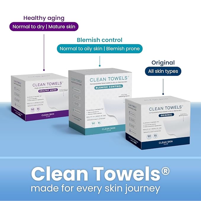 Clean Skin Club Clean Towels®, 100% USDA Biobased Face Towel, Disposable Face Towelette, Eczema Association Accepted, Makeup Remover Dry Wipes, Ultra Soft, 25 ct per pack, 2 Packs, 50 Ct Total