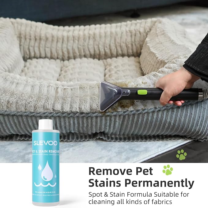 Slevoo 450W Portable Carpet Cleaner Machine with 1 Bottle Cleaning Solutions, Strong Suction Upholstery and Furniture Cleaner for Cleaning Stairs, Car Interiors, for Pet Footprint, Dust, Oil (Green)