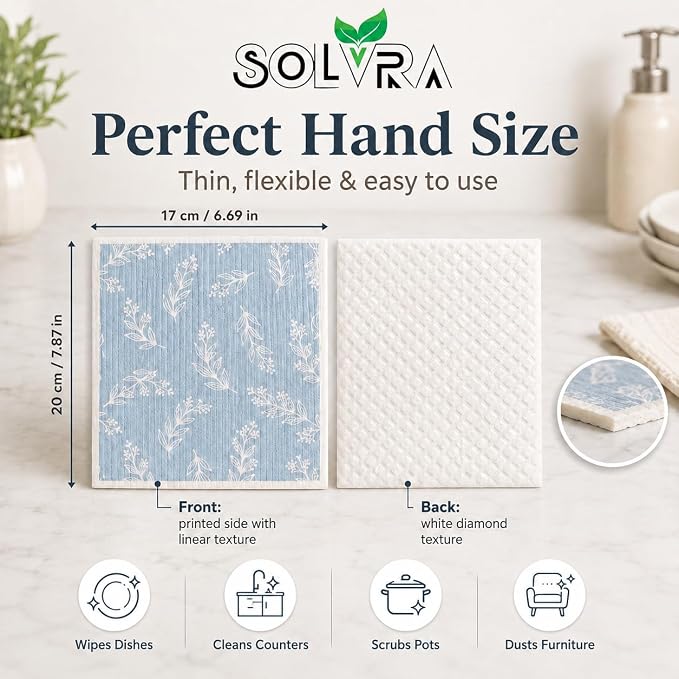 10 PCS Leaf Print Swedish Dishcloths for Kitchen 100% Biodegradable, Reusable Cellulose Sponge Cloths Ultra Absorbent, Eco Friendly Cleaning Towels Dishcloths for Washing Dishes & General Cleaning