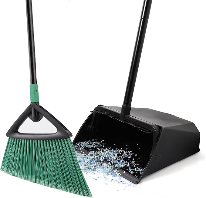 Eyliden Commercial Broom and Dustpan Set, with Long Handle, Comb Teeth Dust Pan Sweep Set for Outdoor Garages Courtyard Sidewalks Decks Indoor Home Kitchen Room Office