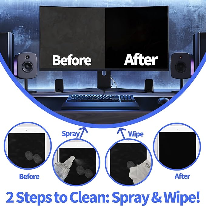 2 Pcs Car Screen Cleaner, Blue | Electronic Touch Screens Cleaning Kit, For LCD Display TV Laptop Computer Tablet PC Flat Screens