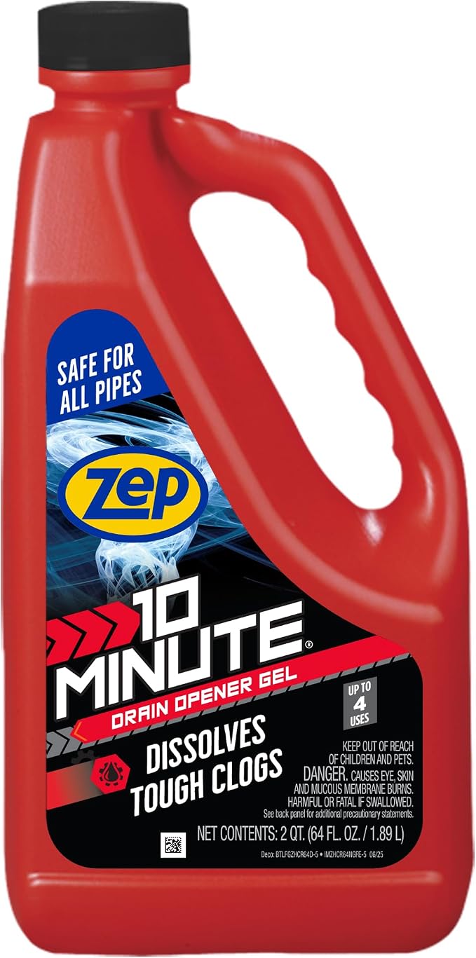 Zep 10 Minute Drain Opener Gel 64 oz (Case of 6) ZHCR64NG - Commercial Strength, Fast Acting and Safe For All Pipes