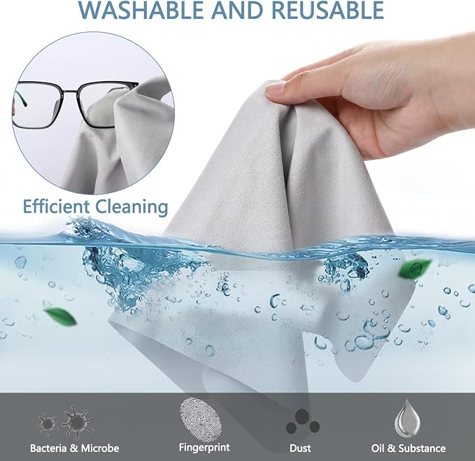 Vin Beauty Extra Large Microfiber Cleaning Cloths (12"x 12") for Eyeglasses, Lens, Glasses, Reusable Eyeglass Cleaner Cloths Wipes for All Glasses and Screens