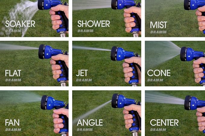 Dramm Revolver Heavy Duty Metal Garden Hose Nozzle – 9 Spray Patterns, High Pressure Jet, Thumb-Control Flow, Ergonomic Grip – Red (Pack of 6)