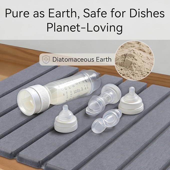 Stone Drying Mat for Kitchen Counter, 24"(L)×16"(W), Drying Matt Kitchen Counter, Quick Dry Stone Dishes Mats, Foldable Diatomaceous Earth Mat (Pure Gray)