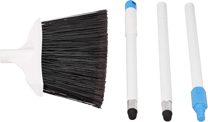 Amazon Basics Heavy-Duty Floor Cleaning Broom with Stiff Bristles, Sturdy 3-Piece Handle, Easy to Assemble, Indoor Outdoor Use for Driveways and Sidewalks, Blue and White