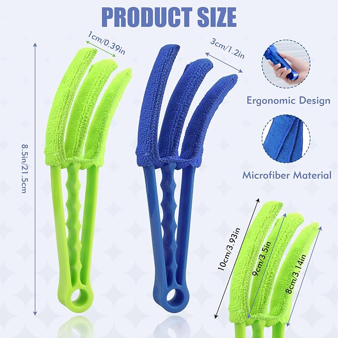 2 Pcs Blind Cleaner Duster Tool | Window Blind Duster Brush with 6 Microfiber Sleeves, Blinds Cleaner Tool for Window Blinds, Car Air Condition, Exhaust Vent