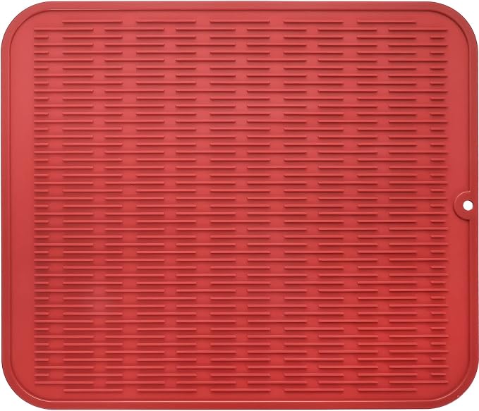 MicoYang Silicone Dish Drying Mat for Multiple Usage,Easy clean,Eco-friendly,Heat-resistant Silicone Mat for Kitchen Counter or Sink,Refrigerator or Drawer Liner Red XL 18 inches x 16 inches
