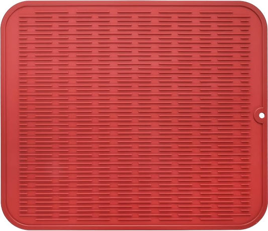 MicoYang Silicone Dish Drying Mat for Multiple Usage,Easy clean,Eco-friendly,Heat-resistant Silicone Mat for Kitchen Counter or Sink,Refrigerator or Drawer Liner Red XL 18 inches x 16 inches