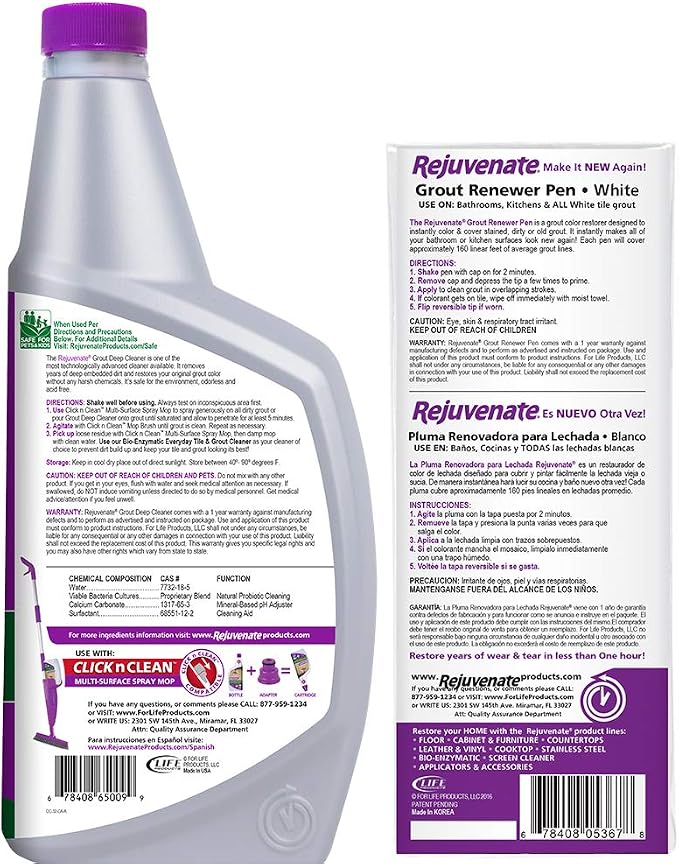 Rejuvenate Grout Deep Cleaner - Cleaning Formula Instantly Removes Years of Dirt Build-Up to Restore Grout to The Original Color (32oz) & White Grout Restorer Marker Pens