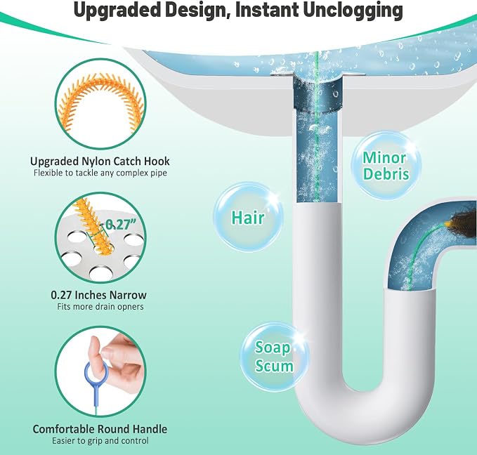 Drain Snake Hair Drain Clog Remover (5 Pack), 2026 Upgraded 30-Inch Reusable Sink Snake – Anti-Break Metal Core & Nylon Layer, Flexible Drain Cleaner Tool for Bathroom Sink, Tub, Shower Pipe Clogs
