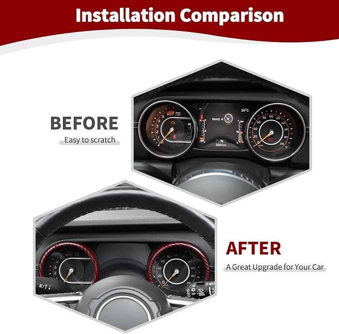 RT-TCZ for Jeep JL Dashboard Instrument Panel Gauges Trim Ring Cover for Jeep Wrangler JL JLU Gladiator JT 2018-2023 Red Carbon Fiber Interior Accessories 3pcs