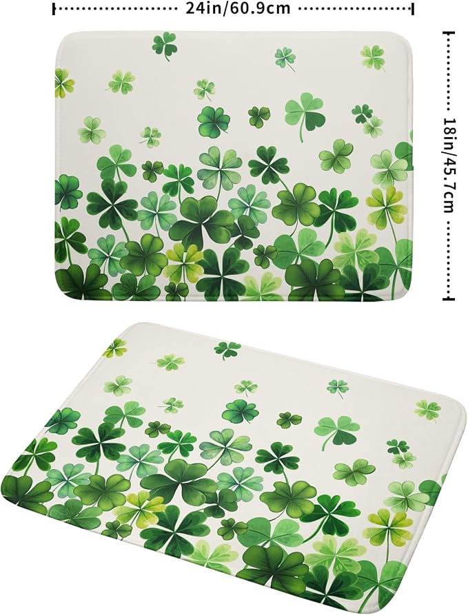 Happy St. Patrick's Day Dish Drying Mat for Kitchen Green Kitchen Dish Drying Mat for Dishes Spring Lucky Clover Shamrock Drying Mats 18x24 Inch Absorbent Reversible Dish Pad for Countertop Coffee Bar