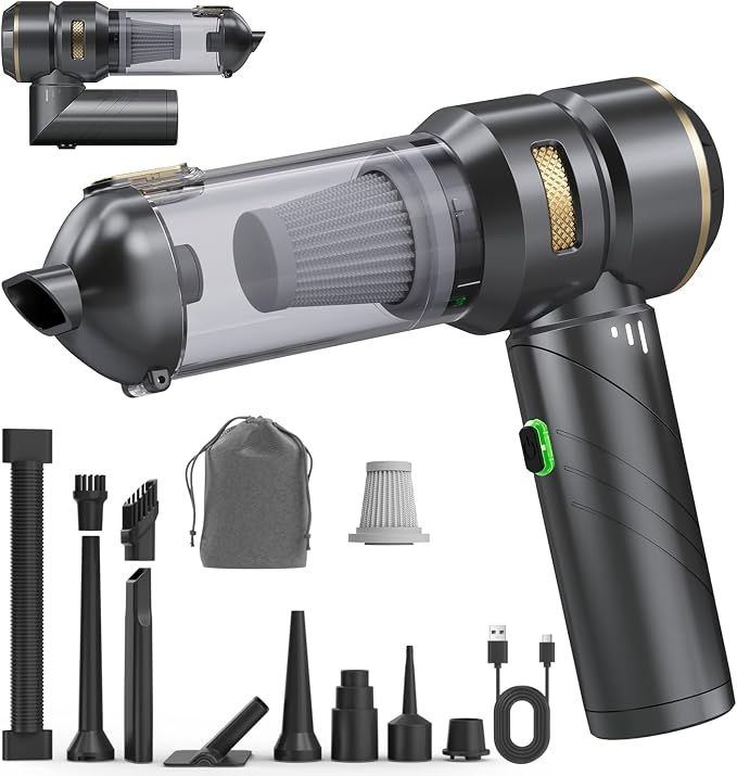 Car Vacuum Portable Cordless, Foldable Handheld Vacuum with Brushless Motor, 22000PA High Power Mini Hand Vacuum Cleaner & Air Blower & Duster & Pump for Home, Pet, Office