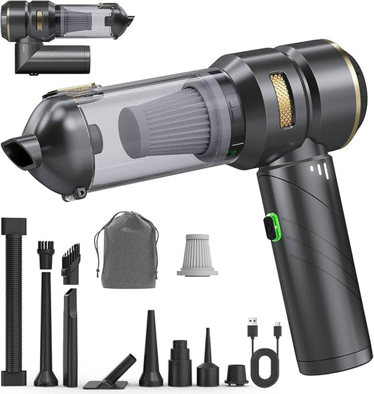 Car Vacuum Portable Cordless, Foldable Handheld Vacuum with Brushless Motor, 22000PA High Power Mini Hand Vacuum Cleaner & Air Blower & Duster & Pump for Home, Pet, Office