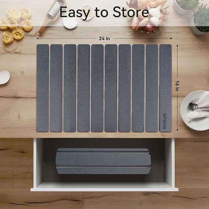 Stone Drying Mat for Kitchen Counter, 24"(L)×16"(W), Drying Matt Kitchen Counter, Quick Dry Stone Dishes Mats, Foldable Diatomaceous Earth Mat (Pure Gray)