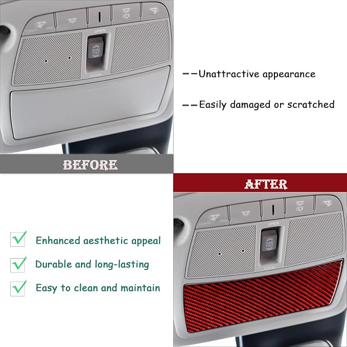 Red Real Carbon Fiber Trim for Nissan Rogue Accessories | for 2014-2020 / Rogue Sport 2017-2022 Front Roof Reading Light Panel Sticker Interior Thick Overlay Decal