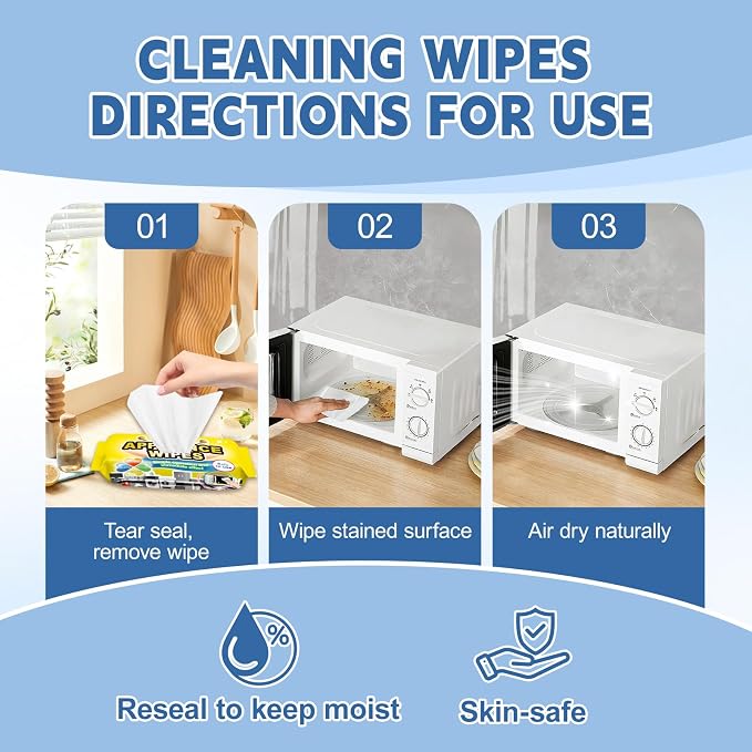72Pcs Appliance Wipes for Cleaning Washing Machine, Dryer Stainless Steel Refrigerator, Glass Cooktop, Microwave, Dishwasher, Counter, Tile