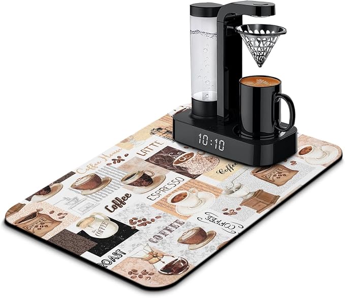 Coffee Mat 23inx15in, Absorbent Hide Stain Anti-Slip Coffee Bar Accessories, Dish Drying Mat for Kitchen