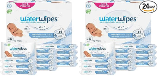 WaterWipes Sensitive+ Newborn & Baby Wipes, 3-In-1 Cleans, Cares, Protects, 99.9% Water, Unscented & Hypoallergenic, 60 Count (Pack of 24)