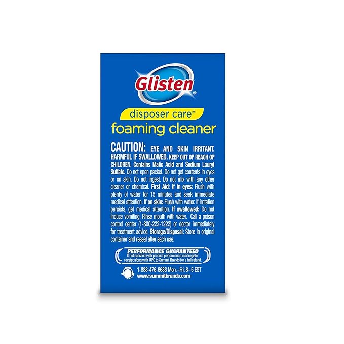 Glisten Garbage Disposal Cleaner and Odor Eliminator with Foaming Action, Removes Buildup and Cleans, Lemon Scent, 4 Uses