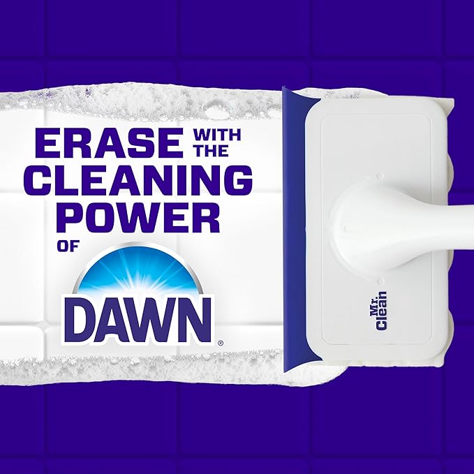 Mr. Clean Magic Eraser Shower & Tub Scrubber, Bathroom Cleaner, All in One Bathroom Cleaner, Lemon Starter Kit, 1 Scrubber & 2 Foaming Magic Erasers (Pack of 8)