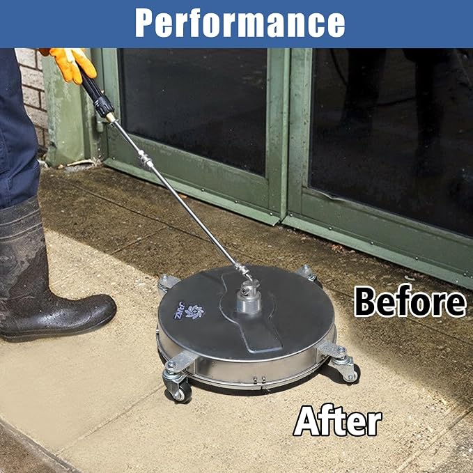 janz 17" Pressure Washer Surface Cleaner with 4 Wheels, 1/4" Quick Plug, 2 Extension Wands, 2 Replacement Nozzles and 3 Spray Nozzles, 4000 PSI