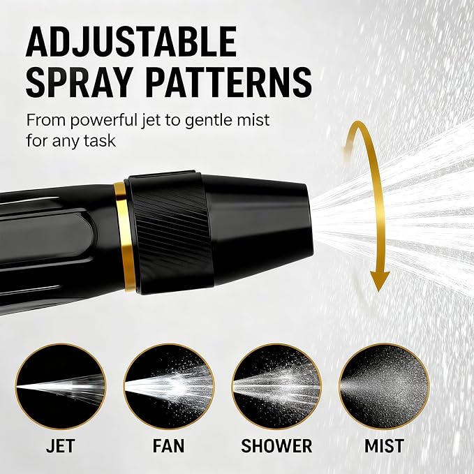 Heavy Duty Hose Nozzle, Adjustable High Pressure Water Hose Nozzle with Metal Garden Hose Sprayer, Leak-Proof Jet Spray Nozzle for Car Wash, Lawn, Garden Watering, Patio Cleaning