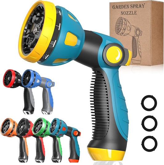Garden Hose Nozzle - 10 Adjustable Patterns Metal High Pressure Hose Nozzle, Garden Hose Spray Nozzle with Thumb Control Design, Hose Sprayer for Garden & Lawns Watering, Cleaning, Pets & Car Washing