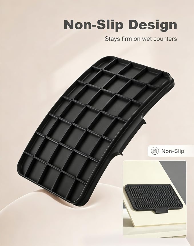 Rnivvi Silicone Dish Drying Mat for Kitchen Counter, 16 x 12" Drainer Pad with Drainage Spout, Heat Resistant Trivet Non-Slip Dish Rack Mats for Countertop Protection, Kitchen Bar Decor Pad, Black